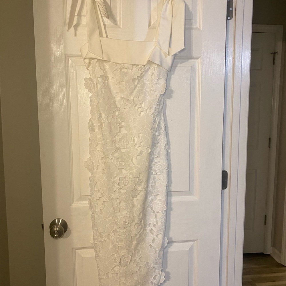 Vici White Floral Lace Midi Dress with Tie Straps